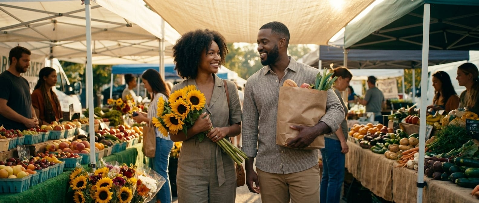 Using the reference image of this couple — preserve their faces, hair, skin tones, and body types. This is a pre-wedding / engagement / dating photo, NOT a wedding ceremony.

Same young Black couple f