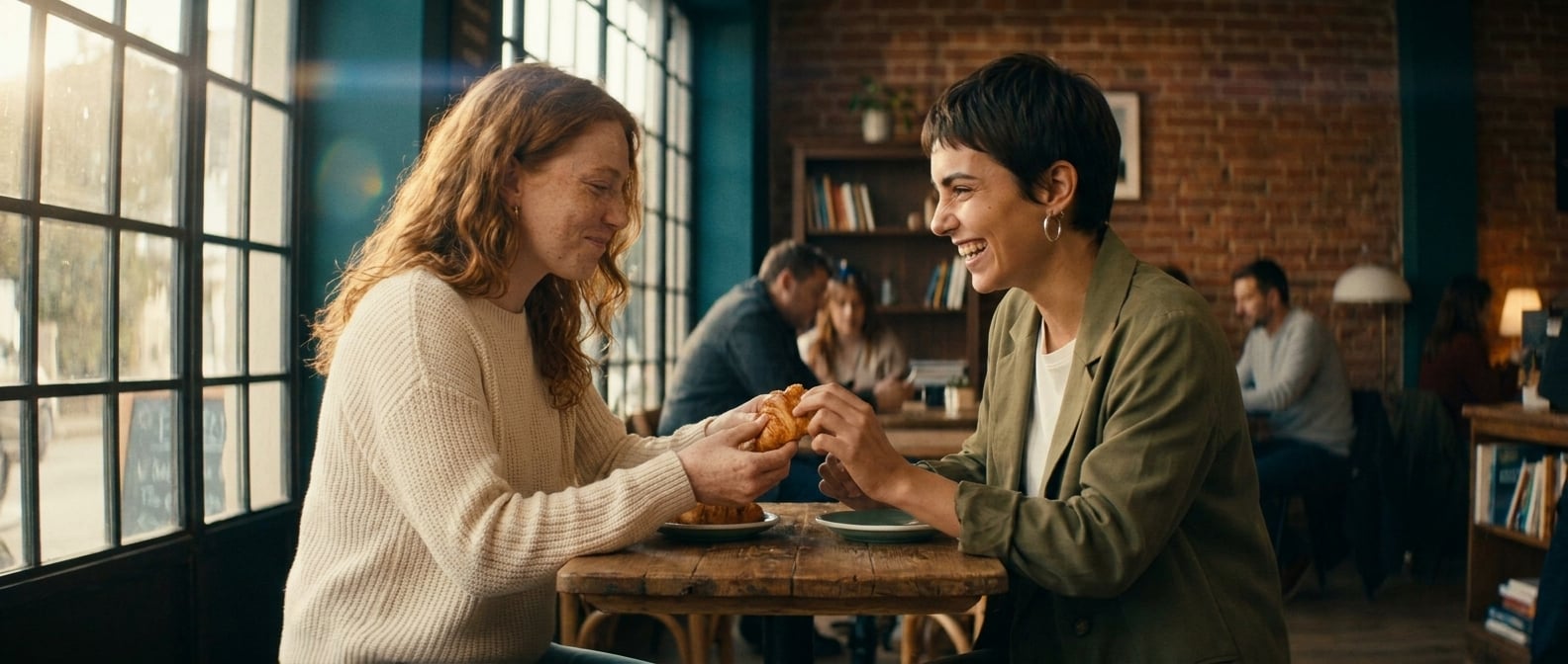 Using the reference image of this couple — preserve their faces, hair, skin tones, and body types. This is a pre-wedding / engagement / dating photo, NOT a wedding ceremony.

Same young lesbian couple