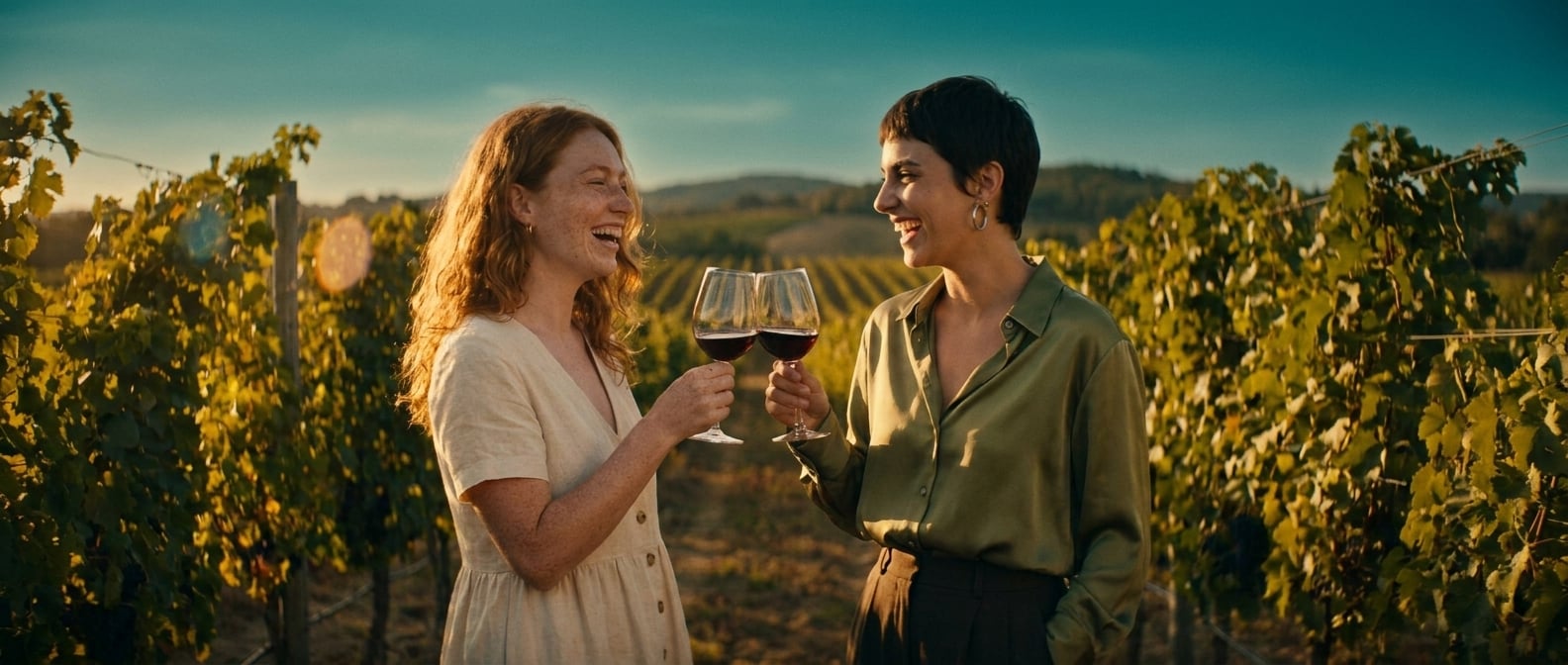 Using the reference image of this couple — preserve their faces, hair, skin tones, and body types. This is a pre-wedding / engagement / dating photo, NOT a wedding ceremony.

Same young lesbian couple