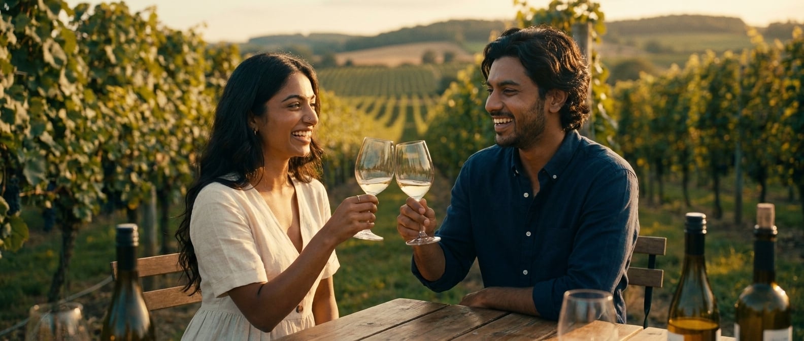 Using the reference image of this couple — preserve their faces, hair, skin tones, and body types. This is a pre-wedding / engagement / dating photo, NOT a wedding ceremony.

Same young South Asian / 