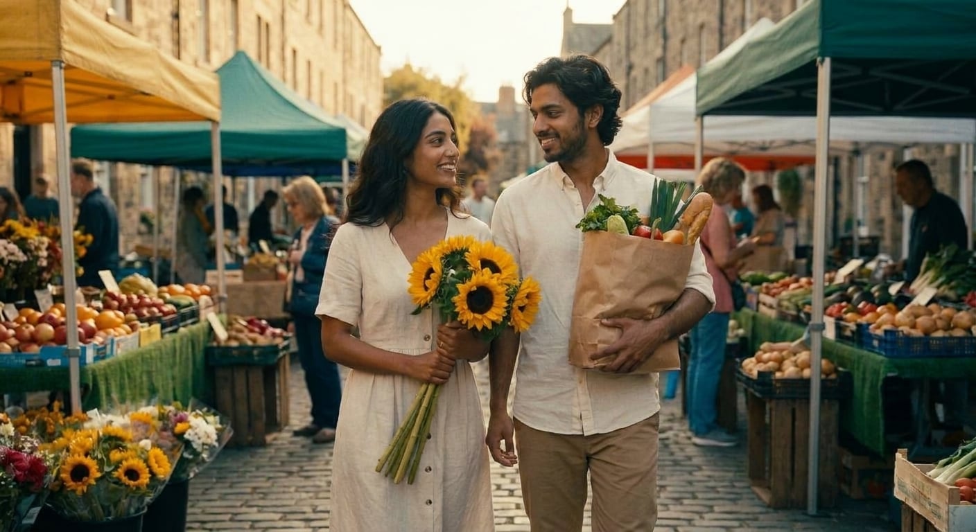 Using the reference image of this couple — preserve their faces, hair, skin tones, and body types. This is a pre-wedding / engagement / dating photo, NOT a wedding ceremony.

Same young South Asian / 