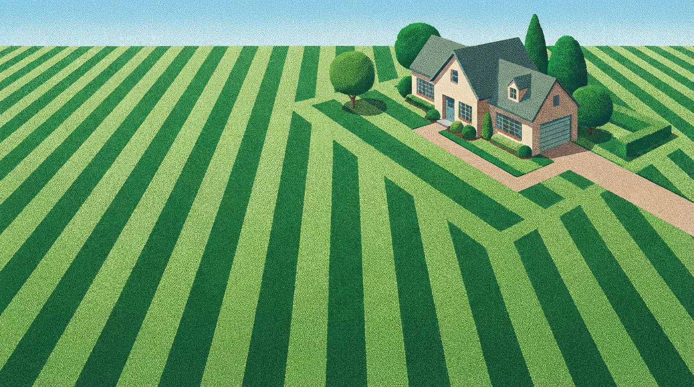 Nano Banana Pro - Perfectly striped lawn _ Wide-angle aerial view of a residential lawn with alterna_1